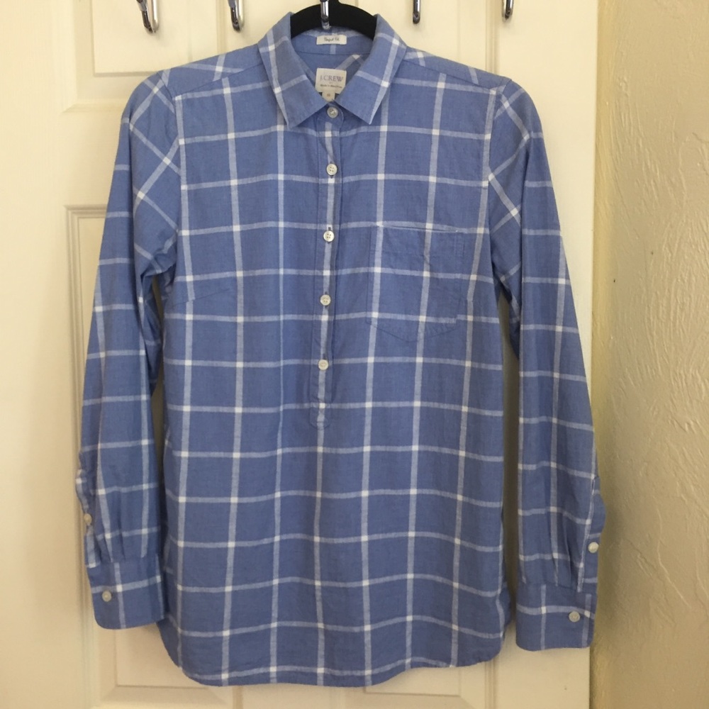 SOLD - J Crew Factory Half Button Plaid Shirt
